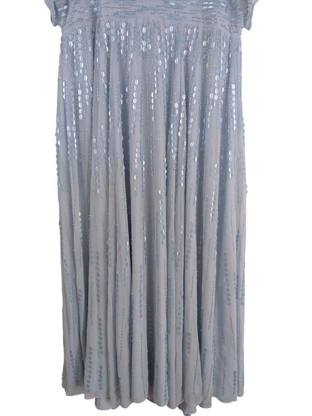 Mac Duggal Blue Maxi Dress V-neck Sequin Short Sleeve Empire Waist 10807 Size 14 - Picture 6 of 16